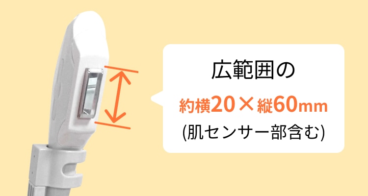広範囲の約横20×縦60mm(肌センサー部含む)